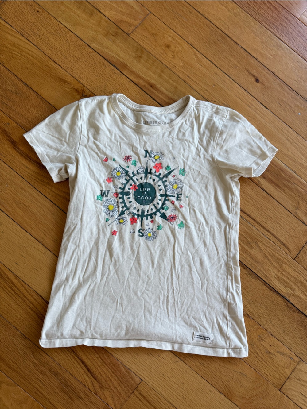 Life Is Good Cream Short Sleeve Compass Tee with Floral Print